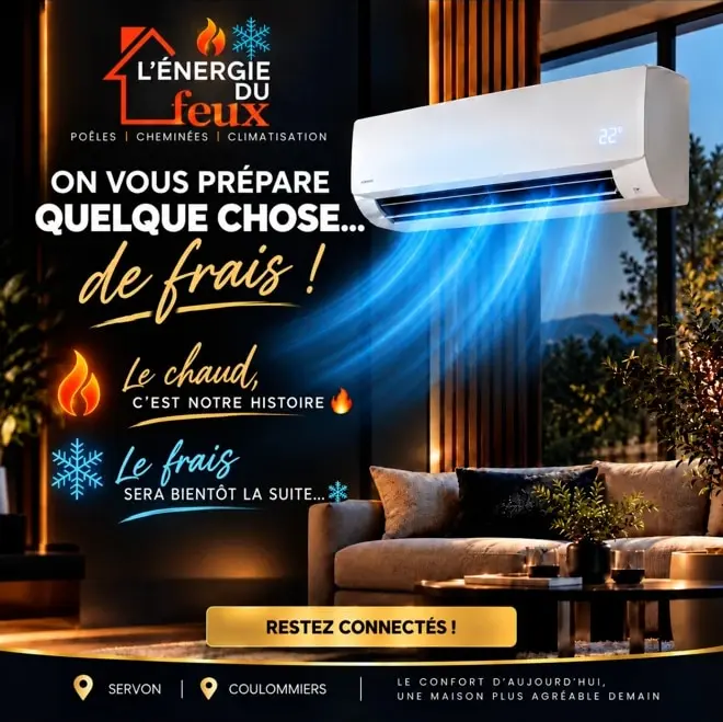 On vous prépare quelque chose de frais : le chaud, c’est notre histoire, le frais sera bientôt la suite. Poêles, cheminées et climatisation, à Servon et Coulommiers.